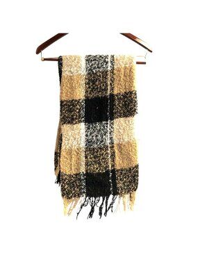 BEAUTIFUL BLACK/BROWN PLAID RECTANGLE SCARF